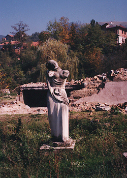 Image of statue standing before a bunker, photo by author